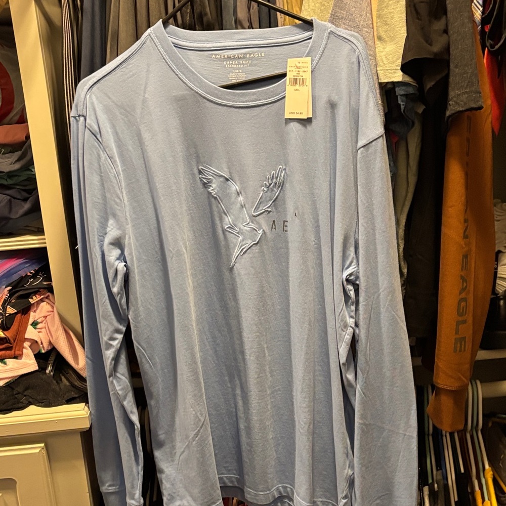 American Eagle Outfitters Light Blue Long Sleeve Tee